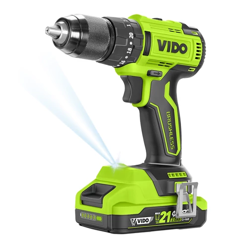 WD040210210 VIDO akkumulátoros, szénkefe nélküli ütvefúró 21V,  500/1850 RPM, 8400/31000 RPM, 2 db akkumulátor 2ah + 1 db töltő